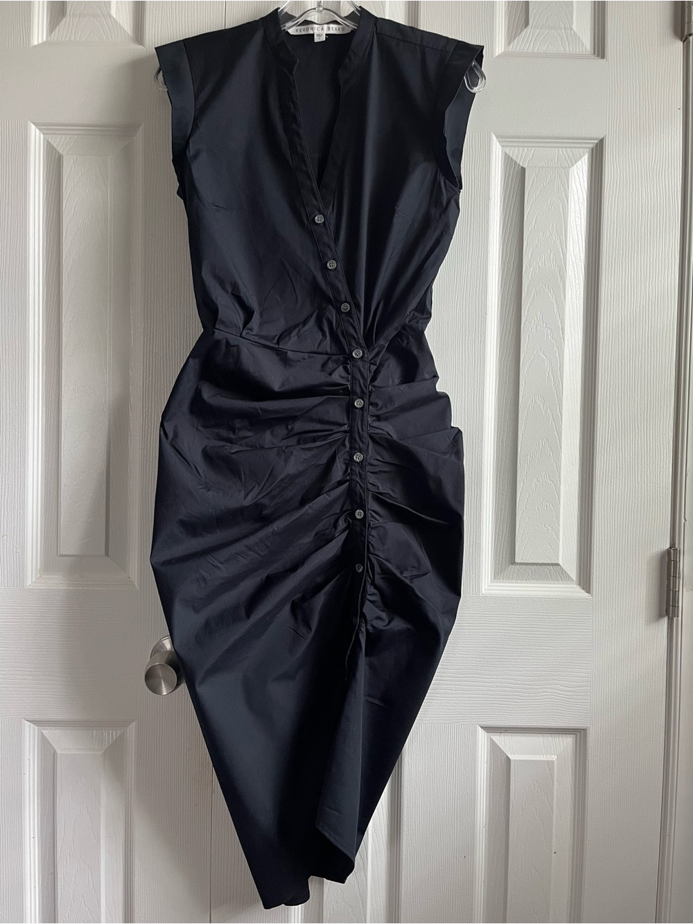 Veronica Beard Navy Ruched Sleeveless Shirt Dress Size 0